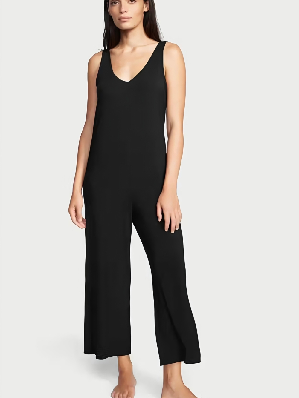 Victoria's Secret Black Sleeveless V-Neck Wide-Leg Jumpsuit
